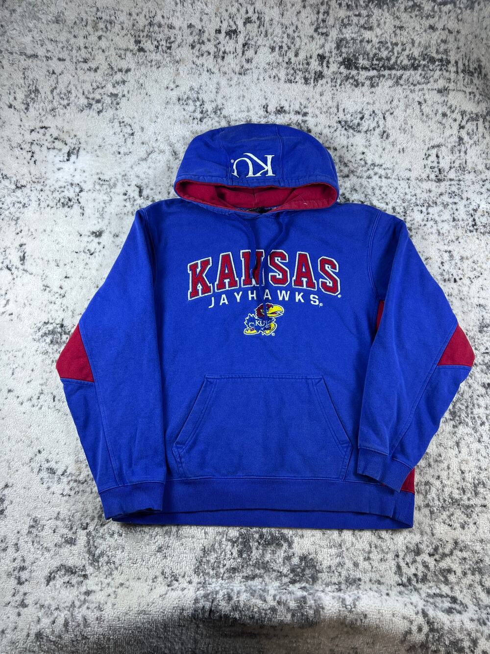 Vintage Colosseum Kansas Jayhawks Hoodie Mens XL Blue Red NCAA Sports Sweatshirt